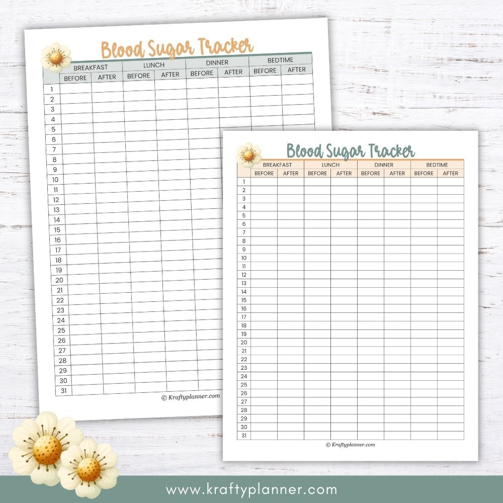 free printable blood sugar tracker — krafty planner
